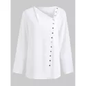 Skew Collar Button Up Blouse - White