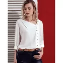 Skew Collar Button Up Blouse - White