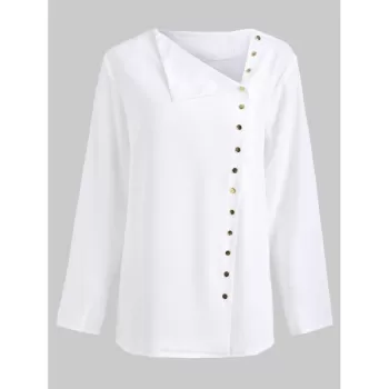 Skew Collar Button Up Blouse - White