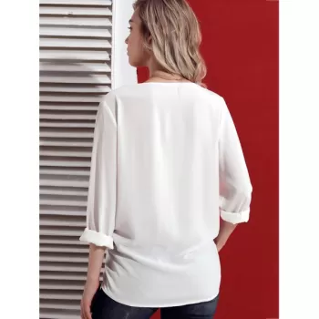 Skew Collar Button Up Blouse - White