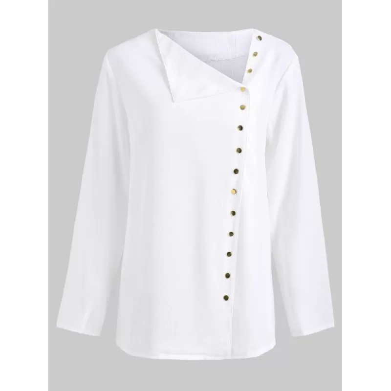 Skew Collar Button Up Blouse - White