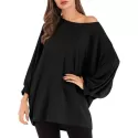Skew Collar Dolman Tunic Knitwear - Black One