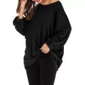Skew Collar Dolman Tunic Knitwear - Black One