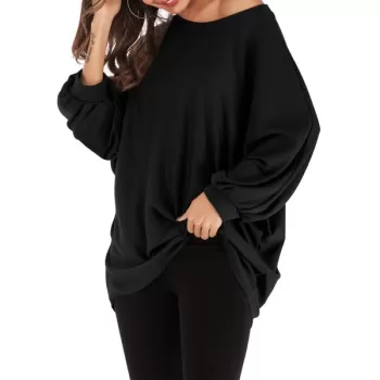 Skew Collar Dolman Tunic Knitwear - Black One