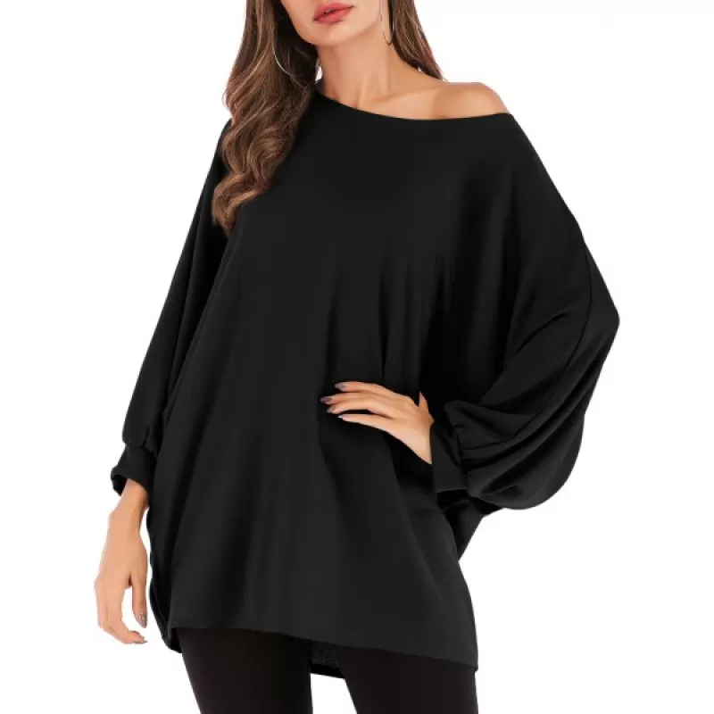 Skew Collar Dolman Tunic Knitwear - Black One