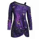 Skew Neck Halloween Star oon Printed Asymmetric Sweatshirt - Purple