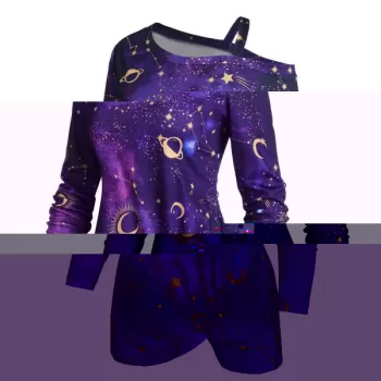 Skew Neck Halloween Star oon Printed Asymmetric Sweatshirt - Purple