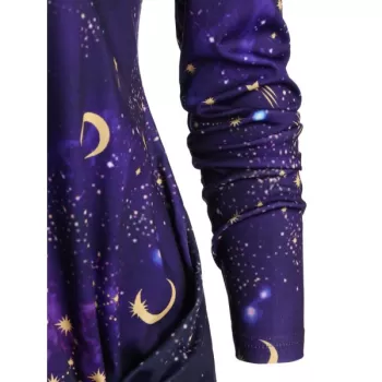 Skew Neck Halloween Star oon Printed Asymmetric Sweatshirt - Purple