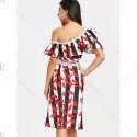 kew Neck Leaves Print triped Dress - Red
