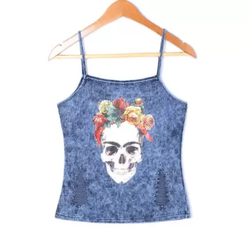 Skull Rose Tank Top - Blue
