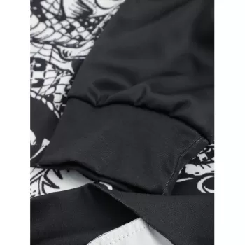 Skull Snake Print Pouch Pocket Pullover Hoodie -