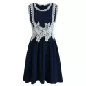 leeveless Applique A Line Dress - Navy Blue