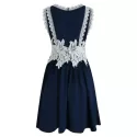 leeveless Applique A Line Dress - Navy Blue