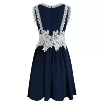 leeveless Applique A Line Dress - Navy Blue