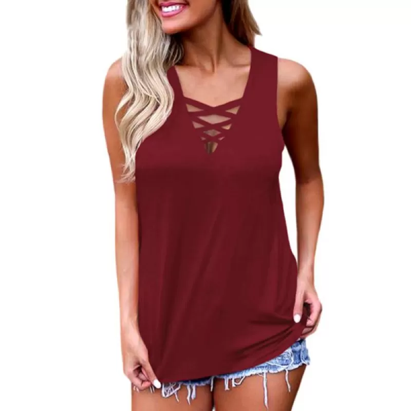 Sleeveless Criss Cross Tank Top - Red