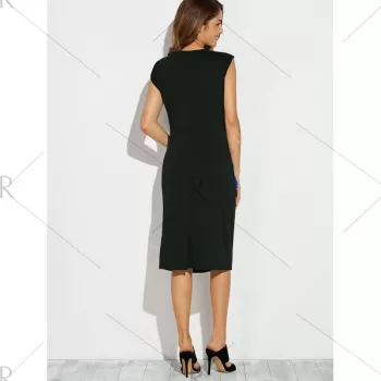 Sleeveless Lace Applique Fitted Dress - Blue