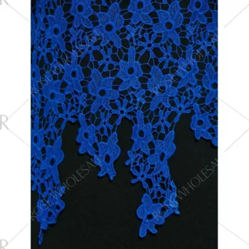 Sleeveless Lace Applique Fitted Dress - Blue