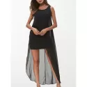 leeveless Round Neck Chiffon Dress - Black