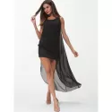 leeveless Round Neck Chiffon Dress - Black