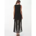 leeveless Round Neck Chiffon Dress - Black
