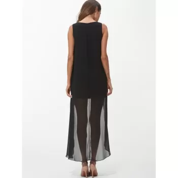 leeveless Round Neck Chiffon Dress - Black