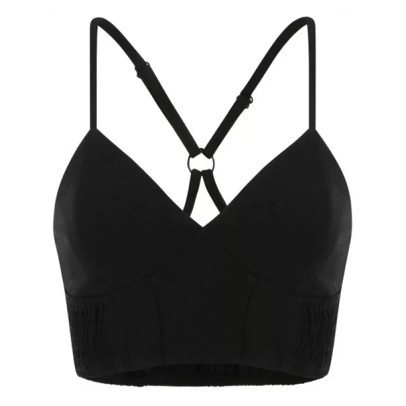 Sleeveless Smocked Crop Top - Black