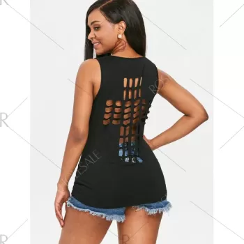 leeveless T-shirt with Cross Back - Black