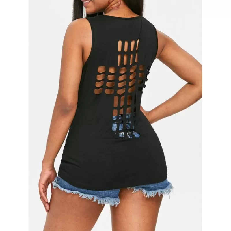 leeveless T-shirt with Cross Back - Black