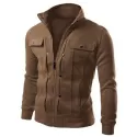 Slim Solid Color Pocket Men Jacket - Coffee