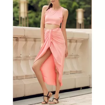 lit Crop Racerback Two Piece Club Dress - Watermelon Red