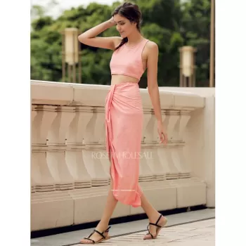 lit Crop Racerback Two Piece Club Dress - Watermelon Red