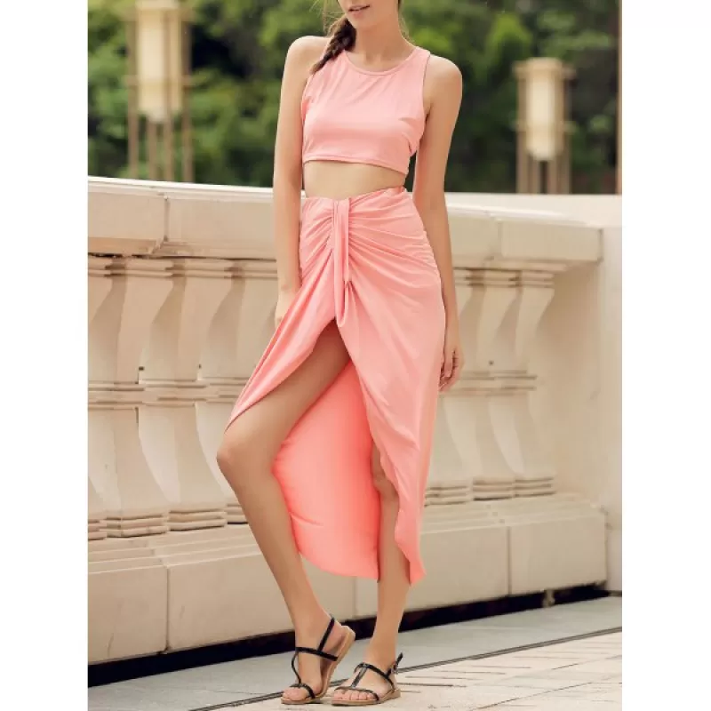 lit Crop Racerback Two Piece Club Dress - Watermelon Red