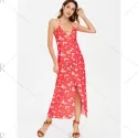 Slit Floral Print Maxi Dress - Fire Engine Red