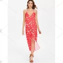 Slit Floral Print Maxi Dress - Fire Engine Red
