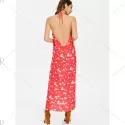 Slit Floral Print Maxi Dress - Fire Engine Red