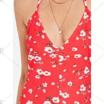 Slit Floral Print Maxi Dress - Fire Engine Red