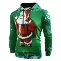 Smiling Santa Claus Print Christmas Hoodie - edium Spring Green