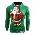 Smiling Santa Claus Print Christmas Hoodie - edium Spring Green