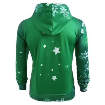 Smiling Santa Claus Print Christmas Hoodie - edium Spring Green