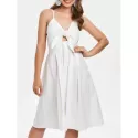 Smocked Tie Front Buttoned Dress - White