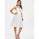 Smocked Tie Front Buttoned Dress - White
