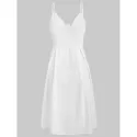 Smocked Tie Front Buttoned Dress - White