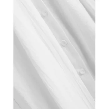 Smocked Tie Front Buttoned Dress - White