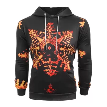 Snowflake Print Pocket Long Sleeve Hoodie -