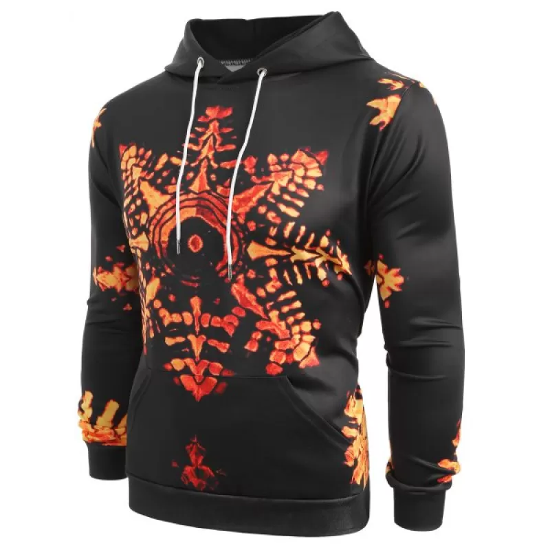 Snowflake Print Pocket Long Sleeve Hoodie -