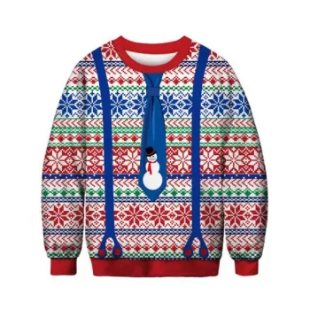 Snowflakes Snowman Faux Tie Christmas Sweatshirt -