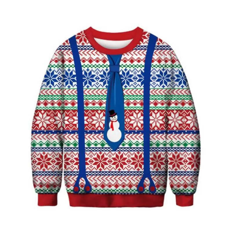 Snowflakes Snowman Faux Tie Christmas Sweatshirt -