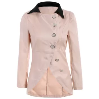 Solid Color Single-Breasted Ladylike Style Long Sleeves Irregular Women's Coat - Pink One