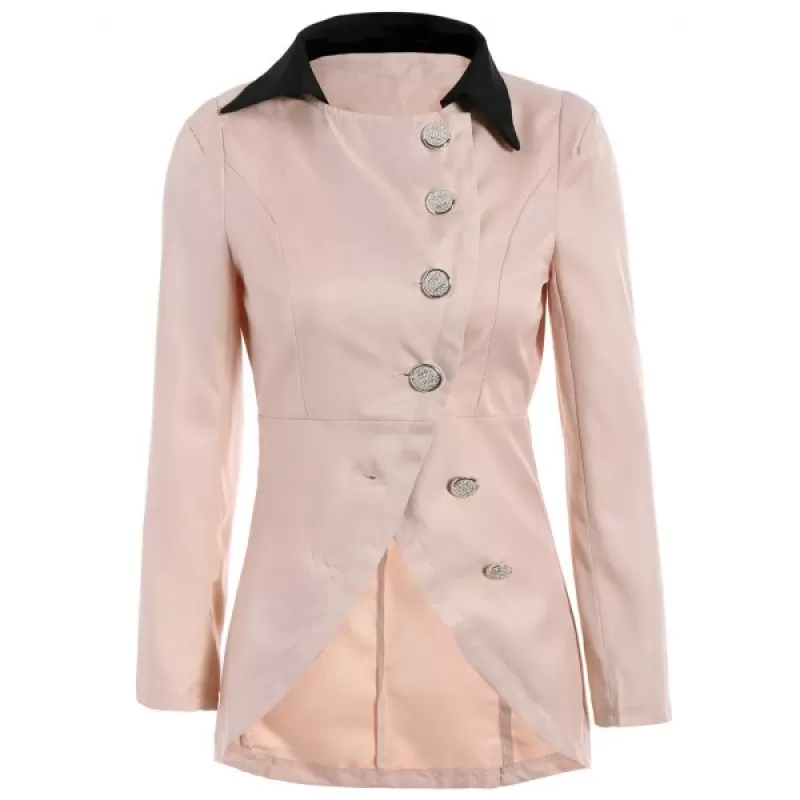 Solid Color Single-Breasted Ladylike Style Long Sleeves Irregular Women's Coat - Pink One