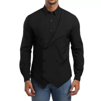 olid Double Breasted Placket hirt - Black